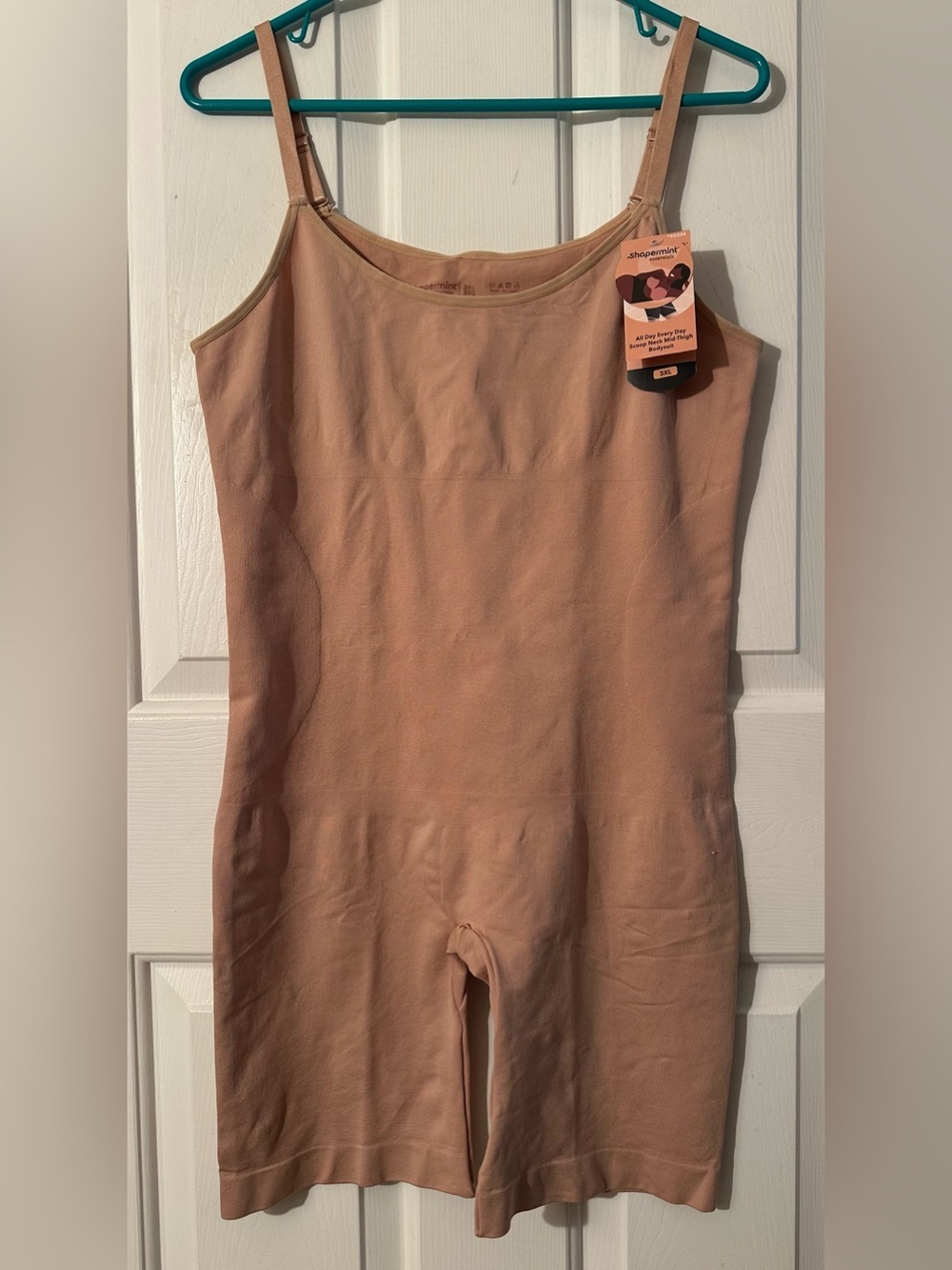 SHAPERMINT 3X All Day Every Day Scoop Neck Mid-Thigh Bodysuit Tummy Control Nude